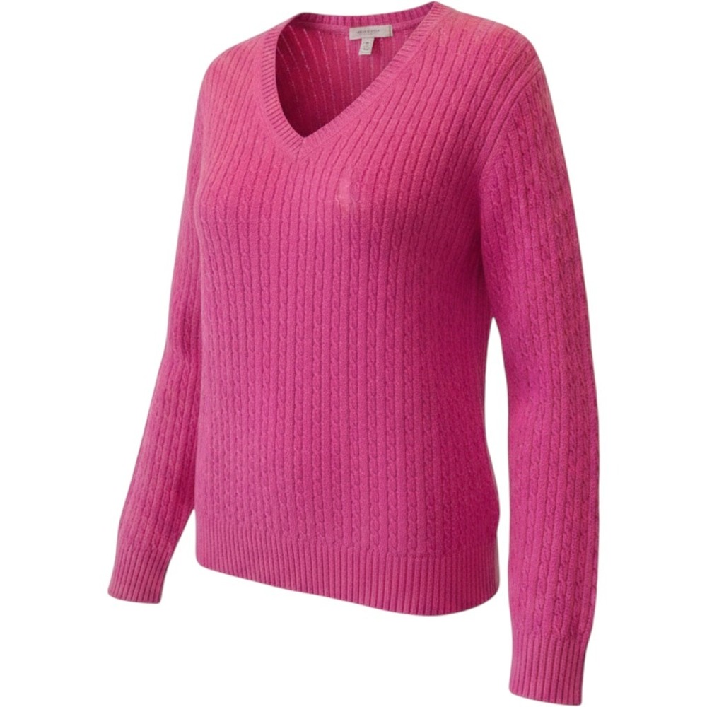 Tommy Hilfiger Womens Pink Cable Knit V-Neck Cotton Pullover Sweater Size Large